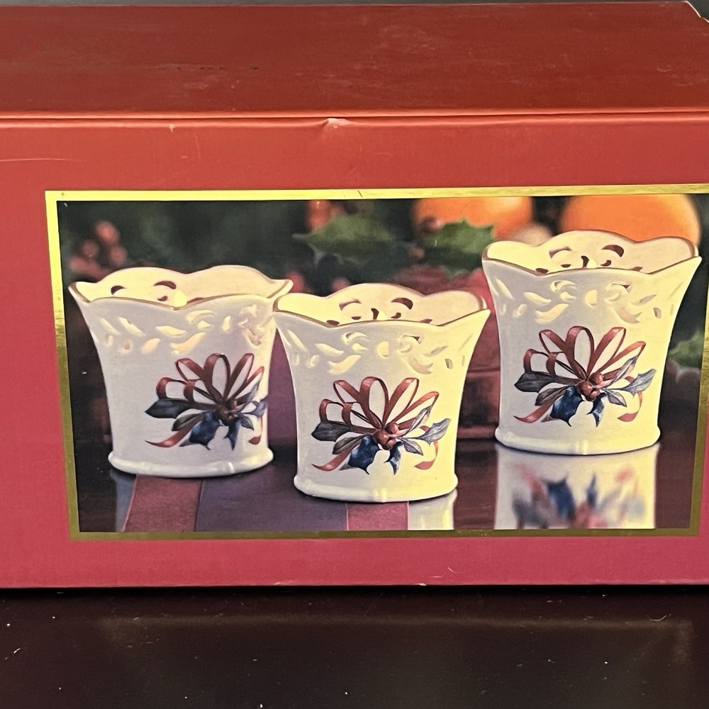 Lenox Winter Greetings Pierced Votives Set of 3 Porcelain Holiday 782688 New